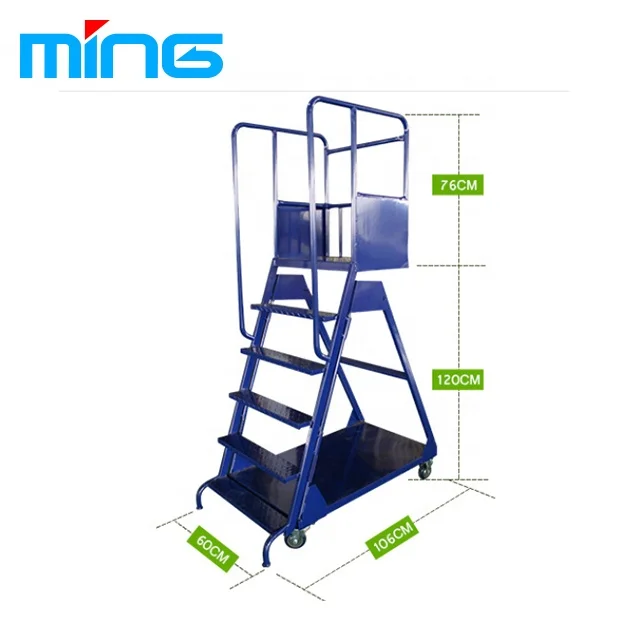 Supermarket and Warehouse Foldable Stair Climbing Step Ladder Trolley Movable Steel Cart with Wheels