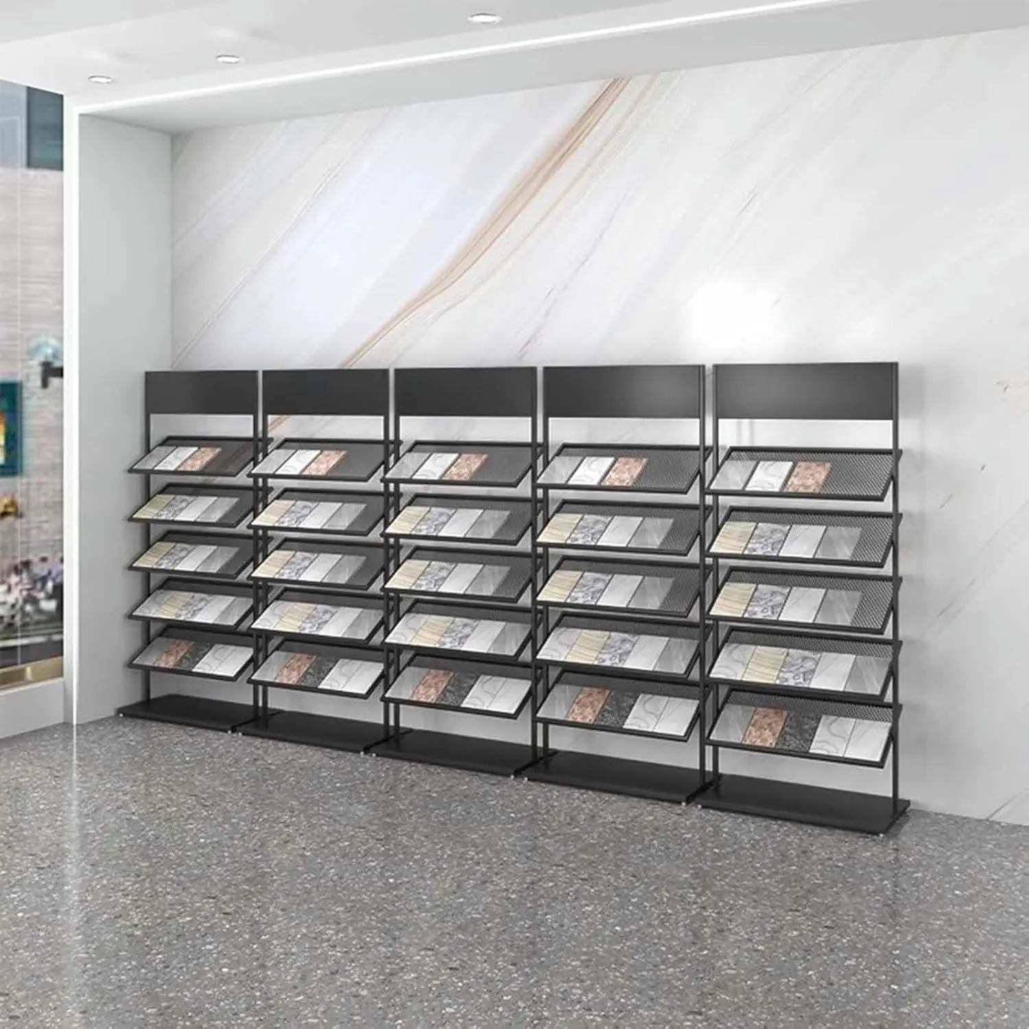 Showroom Large Capacity Floor Porcelain Ceramic Tiles Organizer Shelves Sample Display Rack Stand