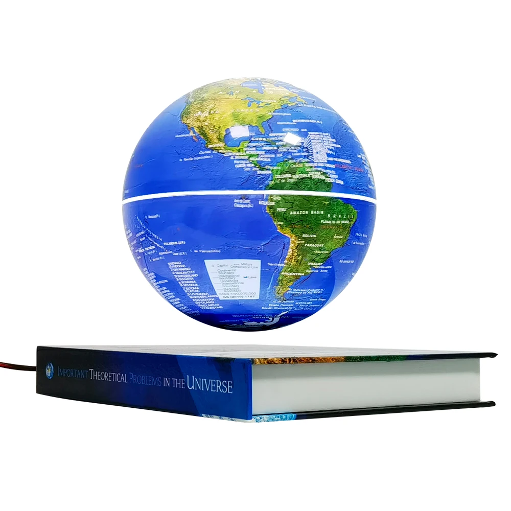 Hot Sale Book design lighting bottom floating and rotating 6 inches blue globe for birthday gift and desk decoration