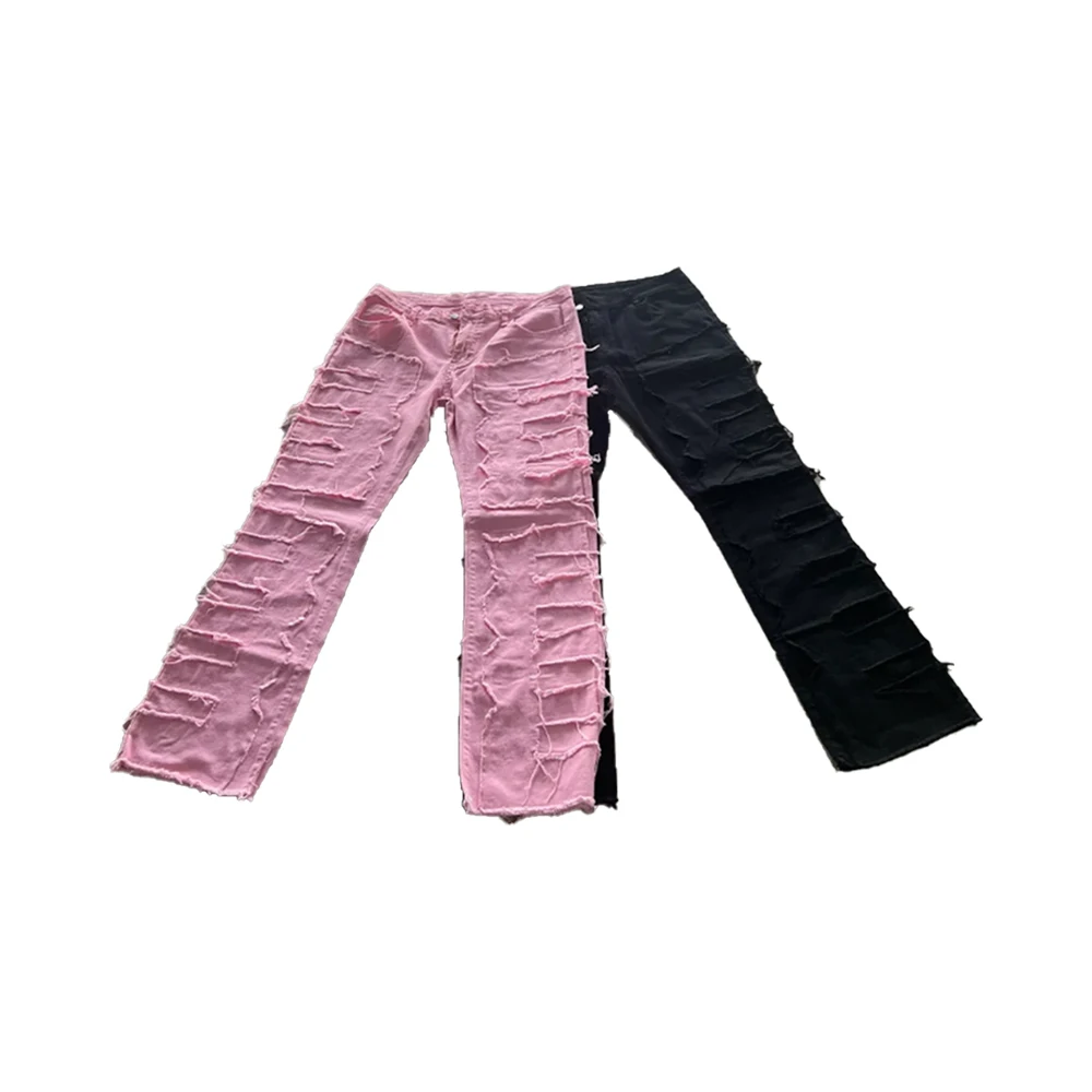 Drop Shipping Mens Denim Pants Plus Size Casual Pattern Ripped Skinny stacked jeans men