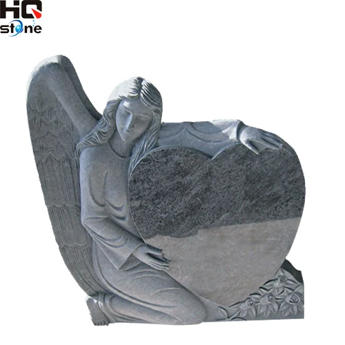 HQ STONE angel hugging heart headstone angel heart monument two heart angel tombstone