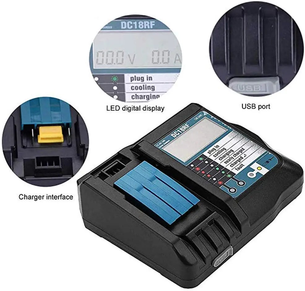 DC18RF DC18RA Li-ion Battery Charger with LCD Screen 3.5A Charging Current For Makitas 14.4V 18V BL1830 BL1815 DC18RC BL1430