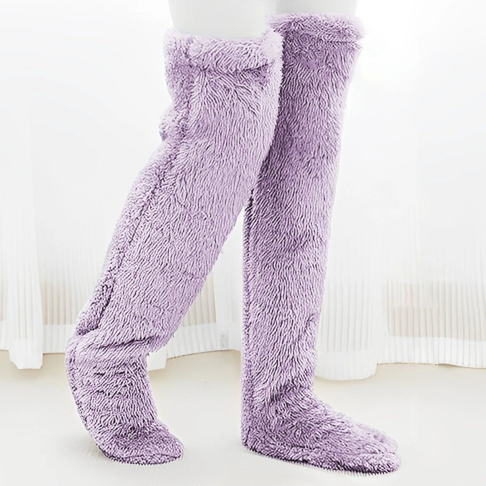 Snugglepaws Sleeping Sock Over The Knee High Fuzzy Thick Plush Slipper Stockings Furry Long Leg Warmers Winter Home Warm Socks