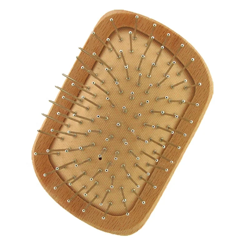 Custom Logo Square Mini Portable Air Cushion Massage Steel Needle Wood Hair Brush Comb