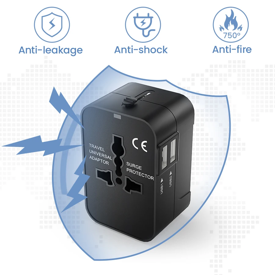 travel adapter USB  wall power travel adaptor multi plug universal travel adapter