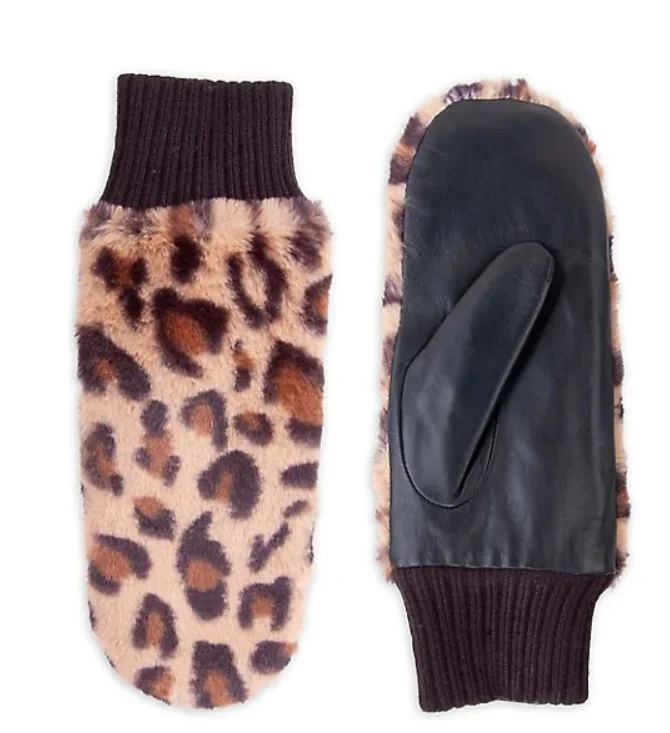 Ladies leather gloves with rex rabbit fur cuff