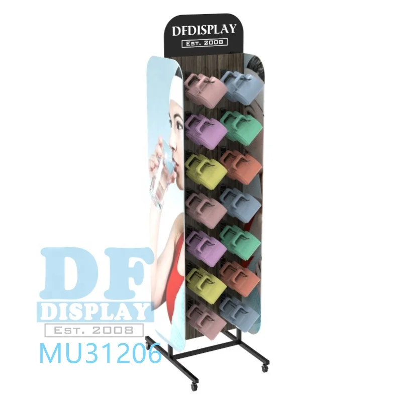 Cup display stand display shelf rack for cups floor standing hanging display rack with hooks