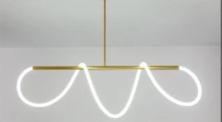 Minimal restaurant creative art note chandelier personality simple design long straight line table bar line