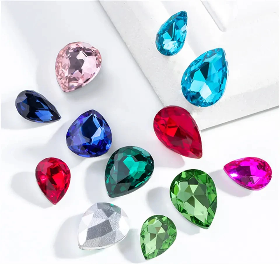 Best Choice High Quality Water Drop Glass Pointback Strass Glass Rhinestone Bulk Droplet Rhinestone For Diy Jewelry Making