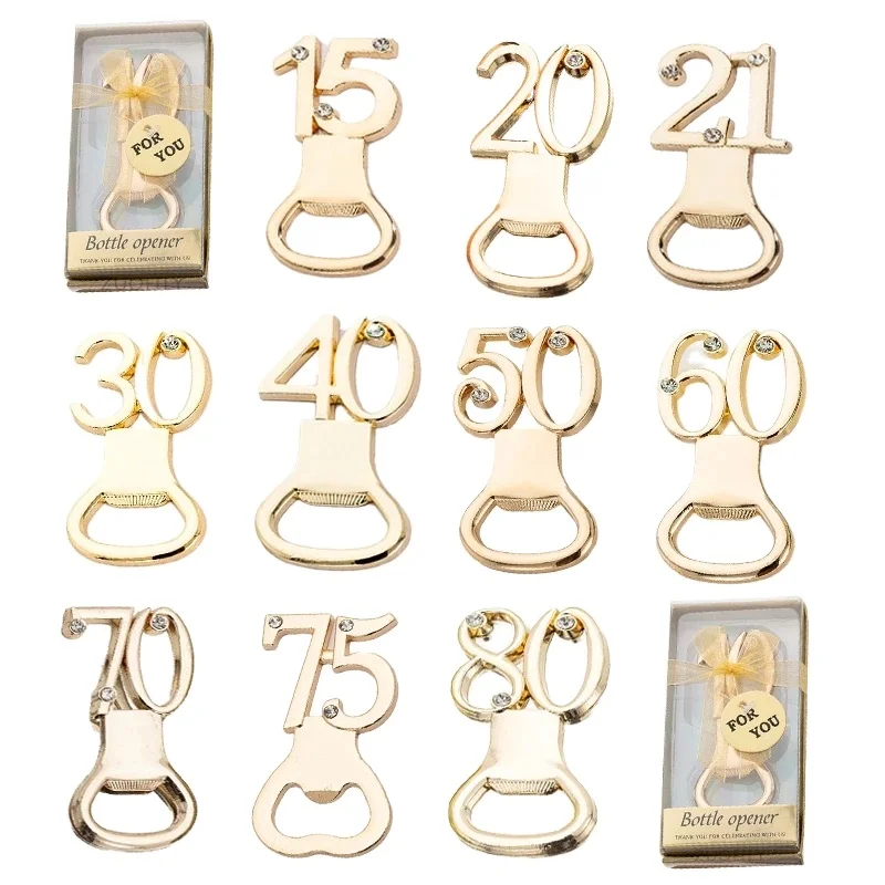 Birthday Party Wedding Anniversaries Souvenirs Favors 20th 50th 60th 70th Numbers Bottle Opener Birthday Wine Opener For Sale