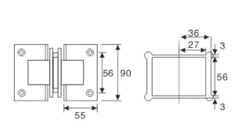 glass door hardware straight side cross Refined Stainless Steel Shower Hinge For Glass Door
