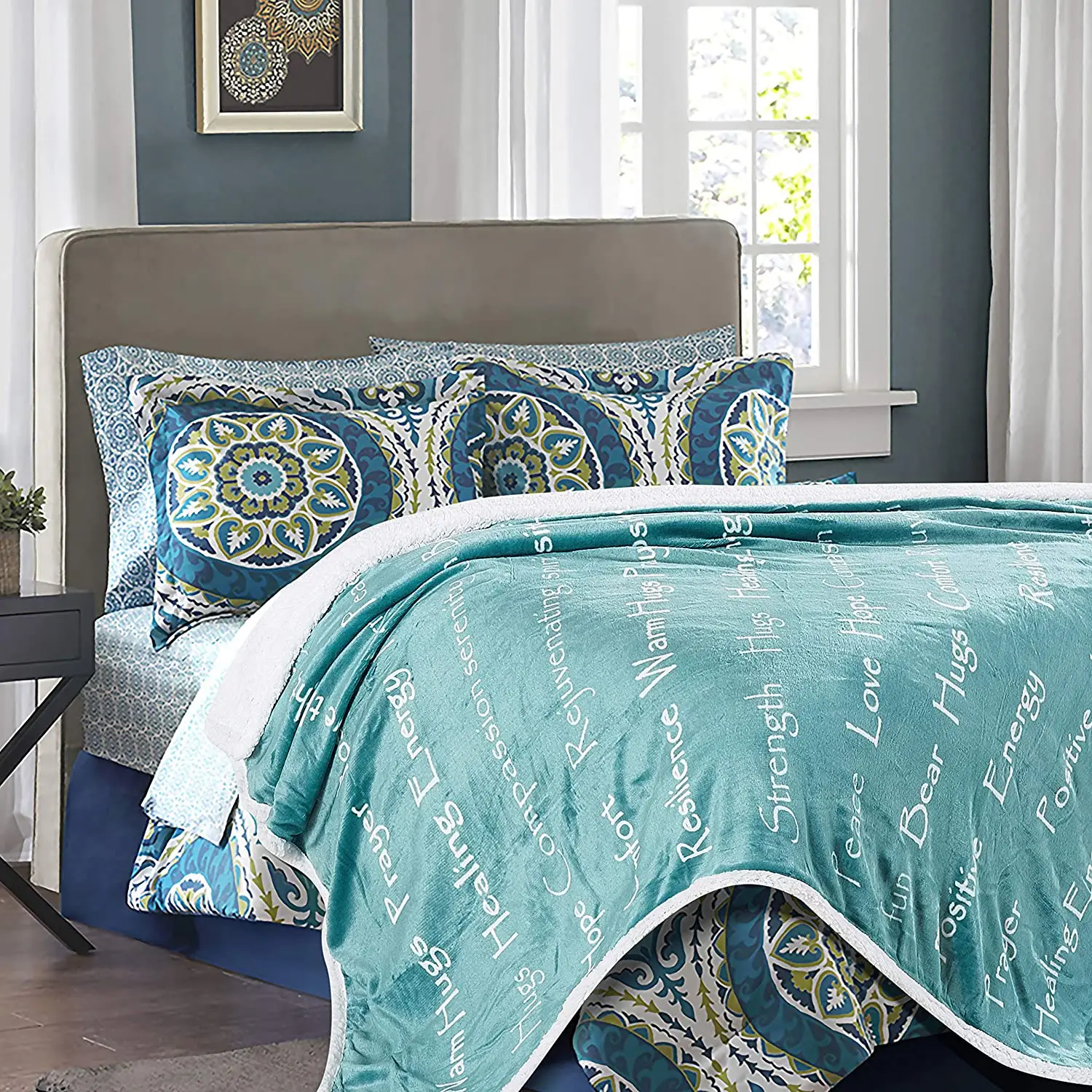 OEM DIY Healing Thoughts Inspirational Flannel Microfiber Blanket Throw Sherpa Blanket with Positive Words