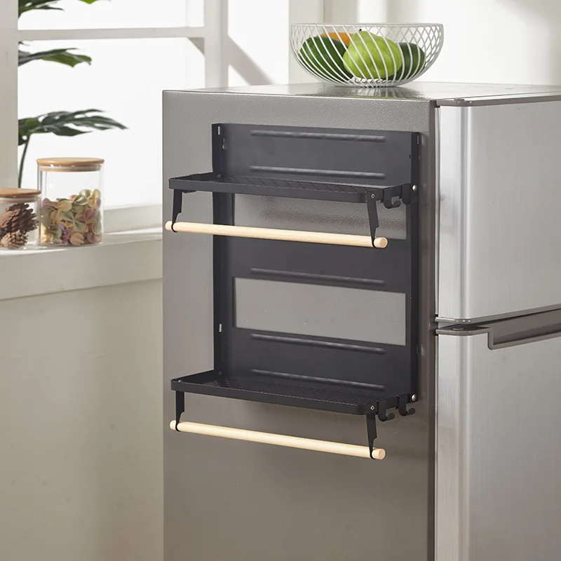 Household Space Saving Iron Magnetic Spice Rack Spice Storage Fridge Magnetic Shelf Refrigerator Side Shelf for kitchen