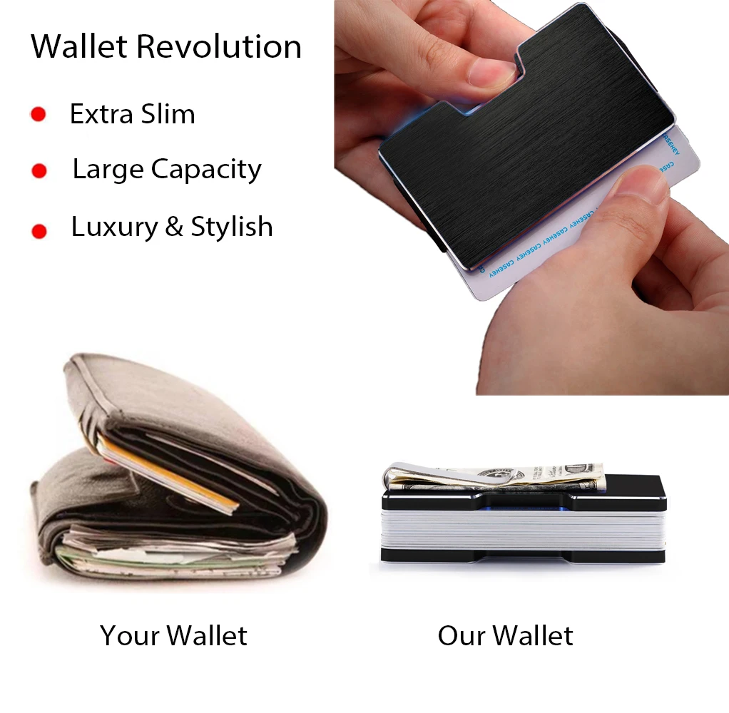 Customized Aluminum ID Credit Card Holder Large Capacity Small Size Metal Insert Card Wallet with Money Clip