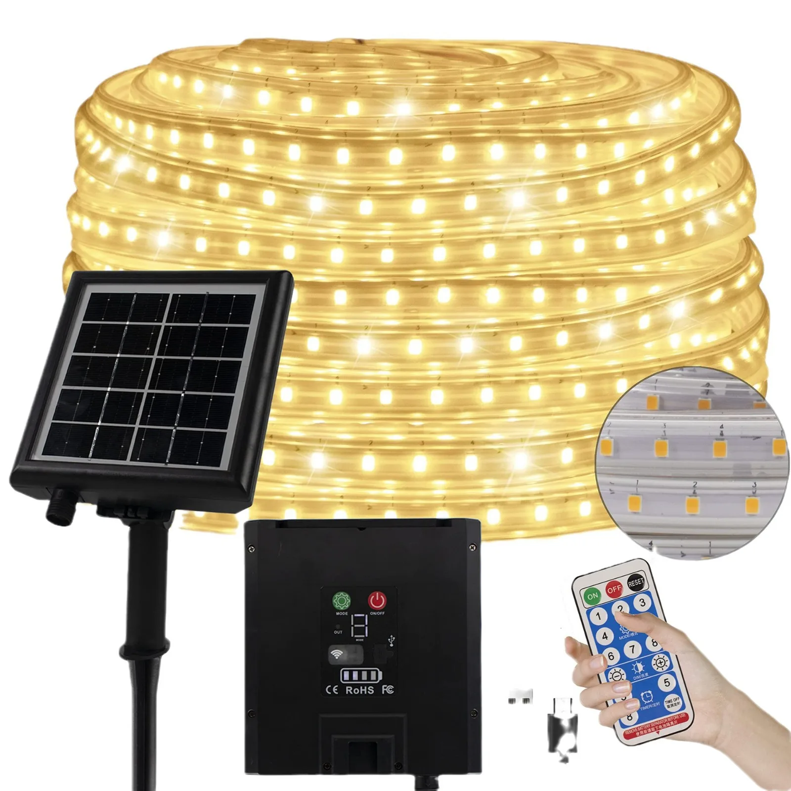 Factory direct selling outdoor waterproof ip65 solar lamp belt 10m 30m and 50m solar strip light