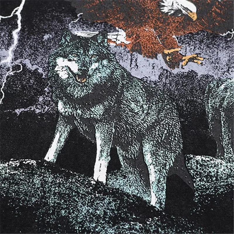 High Street Hip Hop DTG Printing Vintage Crewneck Acid Washed T shirt Men