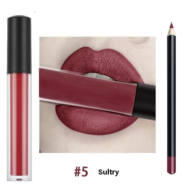 Customization Lip Gloss & Lip Pencil Combination Non-Sticky Cup Lip Glaze 2 in1  Lipliner Set