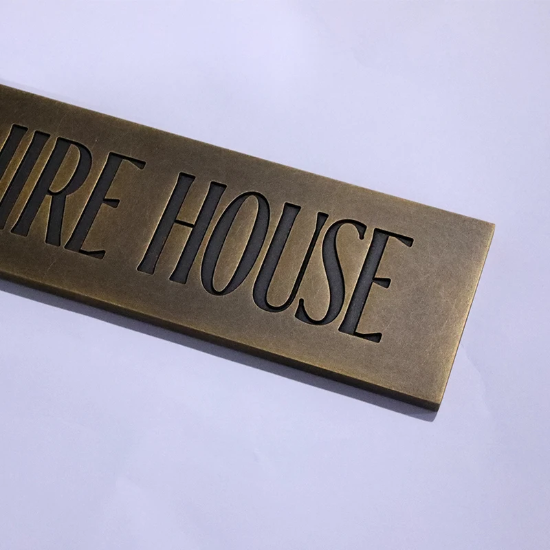 customized old finish etched flat cut plaque Aged Brass etched plate solid metal etched plate for advertising