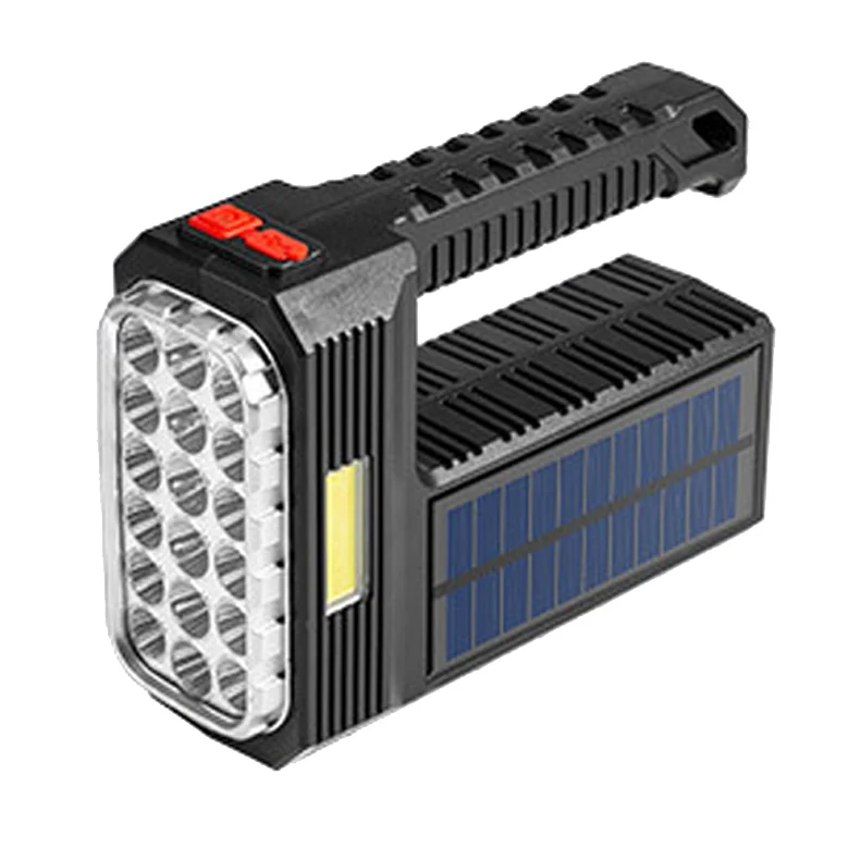 Outdoor Solar Handheld Flashlight Rechargeable COB Sidelight Camping Lights Emergency Torch Searchlight with 16/18/20 LEDs