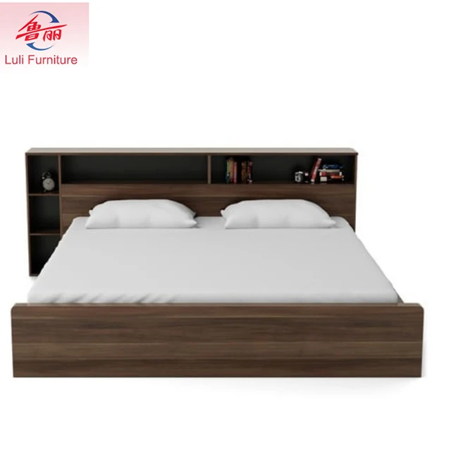 white wooden double bed with drawers