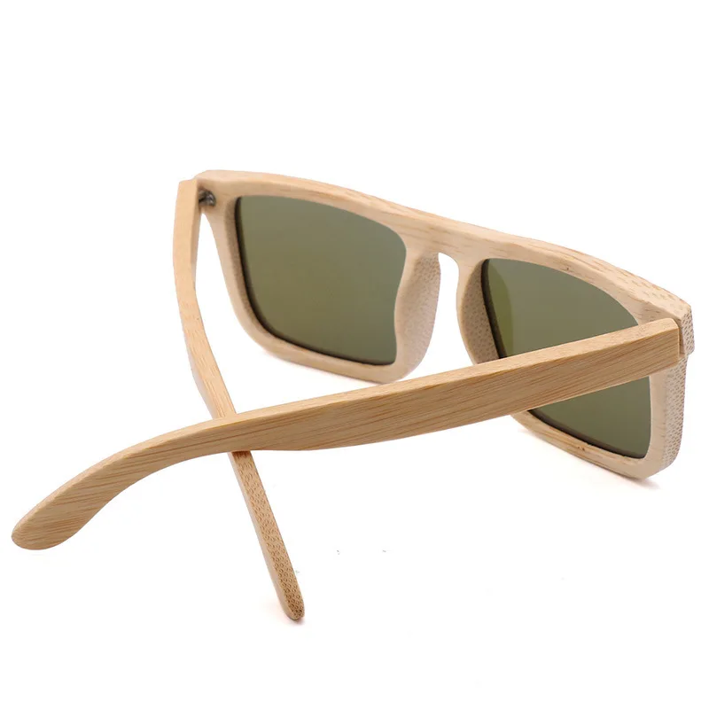 2022 amazon hot sell men square polarized oversize big flat top bamboo wooden sunglasses private label