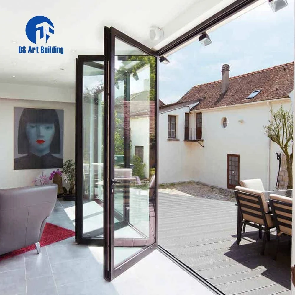 DS Outdoor Balcony Frameless Glass Folding Door Interior Al Bi-fold Glass Partition Wall Panoramic Indoor Sliding Accordion Door