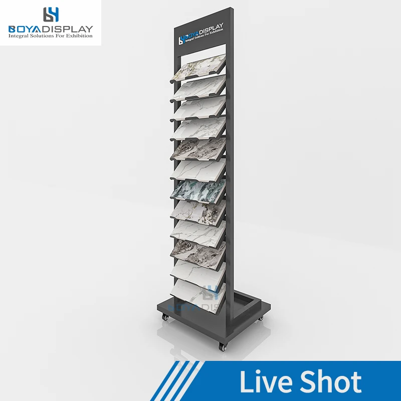 Boya Customized Exhibition Metal Marble Artificial Granite Quartz 20 Layer Sample Ceramic Tile Racks Stone Display Stand