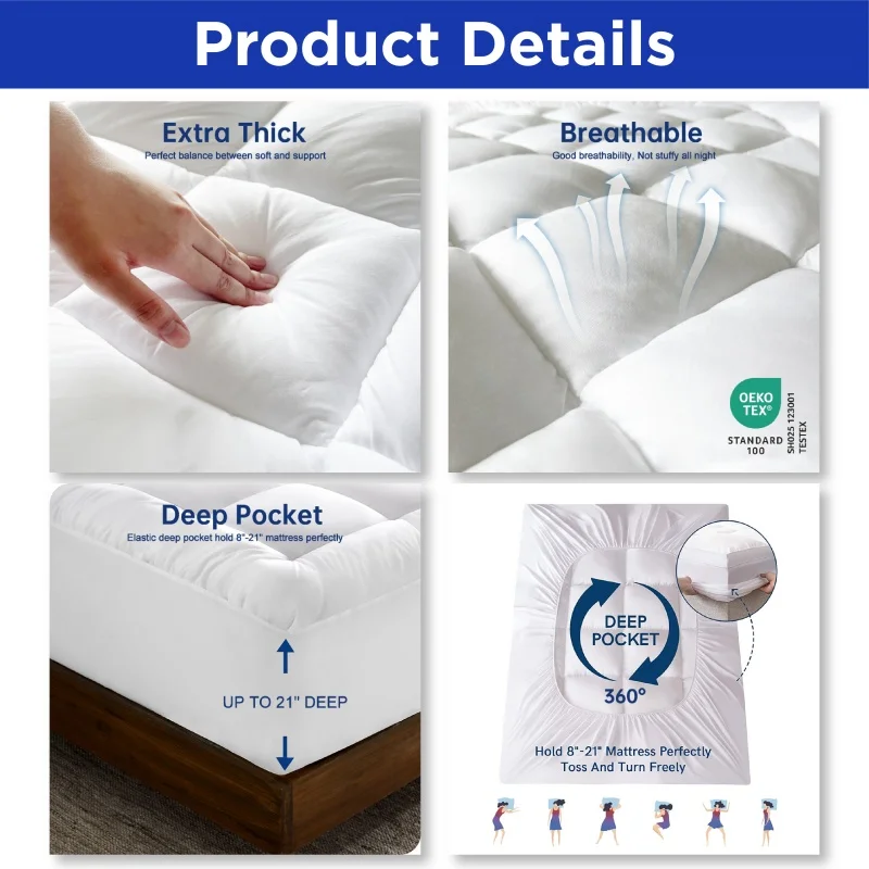 Queen king Cooling Mattress Topper Pad Quilted Mattress Protector Cover Oeko-tex Mattress Pad Topper Manufacturer