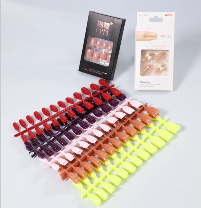 Free Sample 24pcs/Set Printed Full Cover Reusable False Nail Art Tips Artificial Designed Private Label Press On Nails