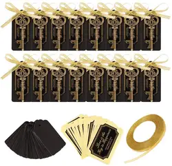 50pcs Metal Skeleton crown Key Bottle Opener with Tag Chalkboard Gold Ribbon Sticker Wedding Favor gifts souvenirs for Guests