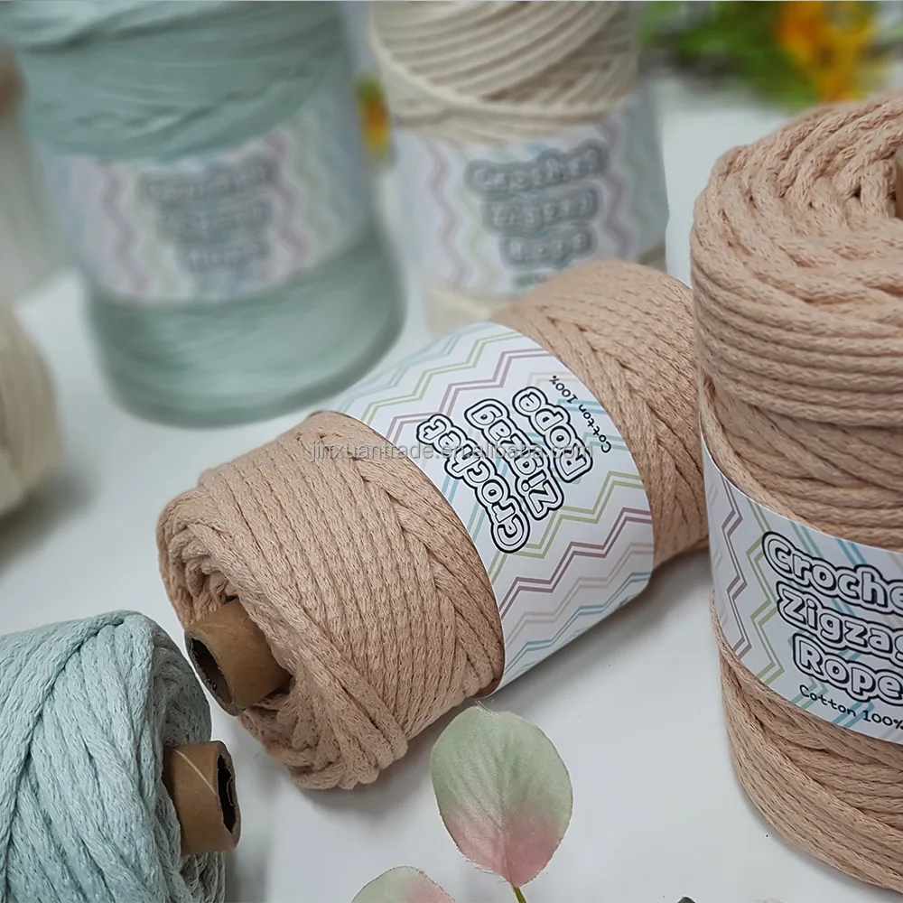 5MM 100%Cotton Crochet Zigzag Crochet Macrame Cord Bag Knitting Rope Crochet Yarn Weaving Supplies
