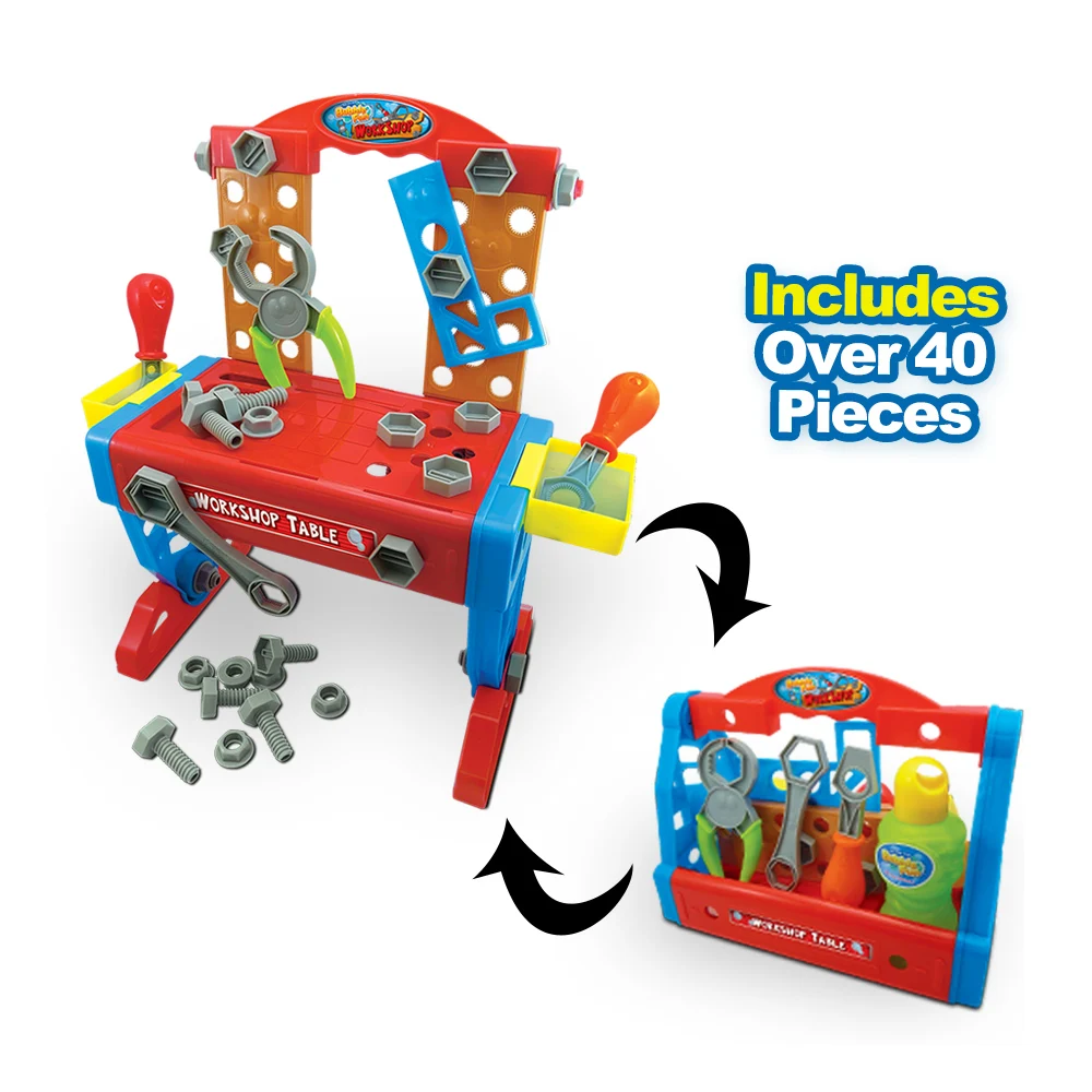 Стол для мастерской по производству пузырей, все инструменты в комплекте могут использоваться как детская пузырчатая палочка с 40 шт. аксессуаров, 2 в 1, игрушка для игр на открытом воздухе для детей