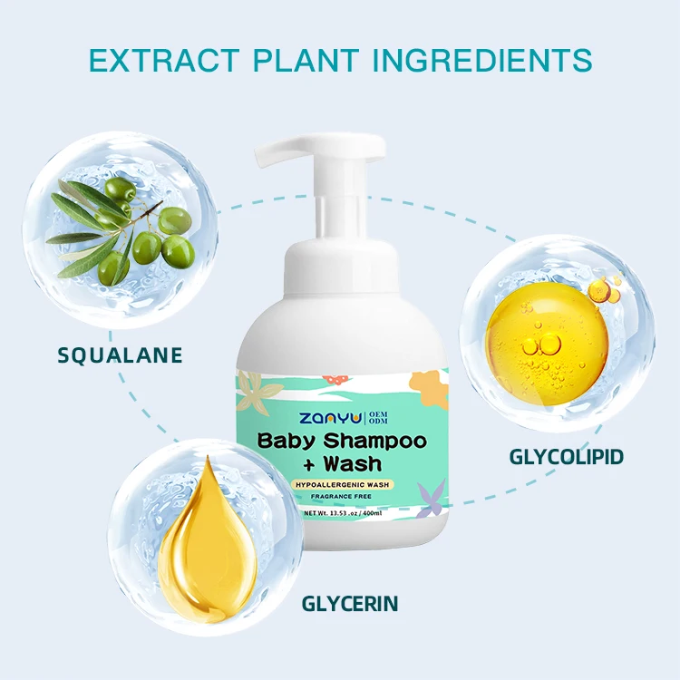 OEM ODM 400ml tear-free organic baby 2 in 1 shampoo and shower gel natural gentle body wash fragrance