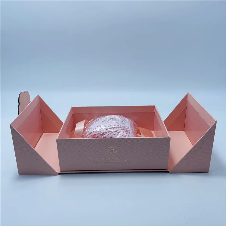 Double Door Recyclable Pink Magnetic Rose Shield Closure Candle Paper Packaging Box For Gift Set Perfume Packing