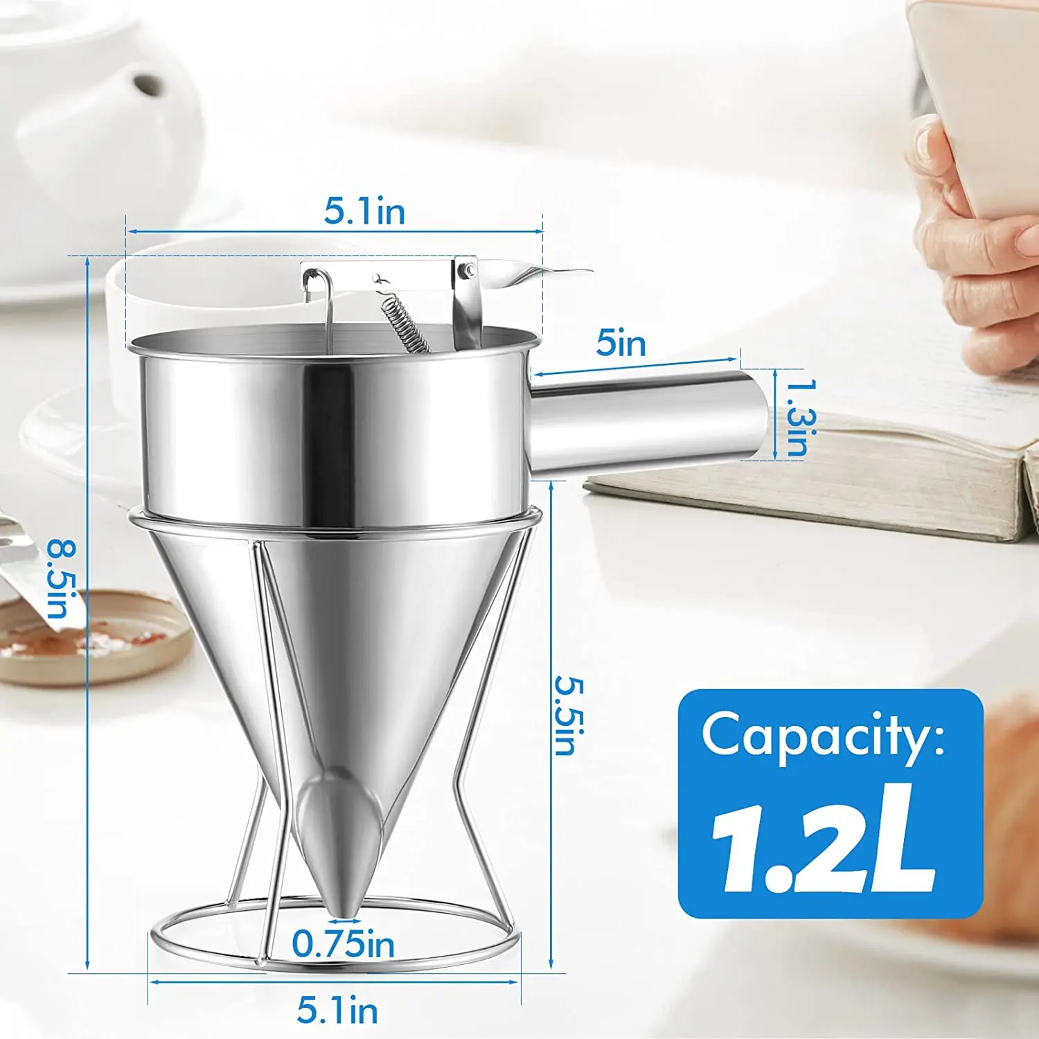 Best Sale Metal Stainless Steel Baking Funnel Dispenser with Stand Cake Desserts Making Bakery