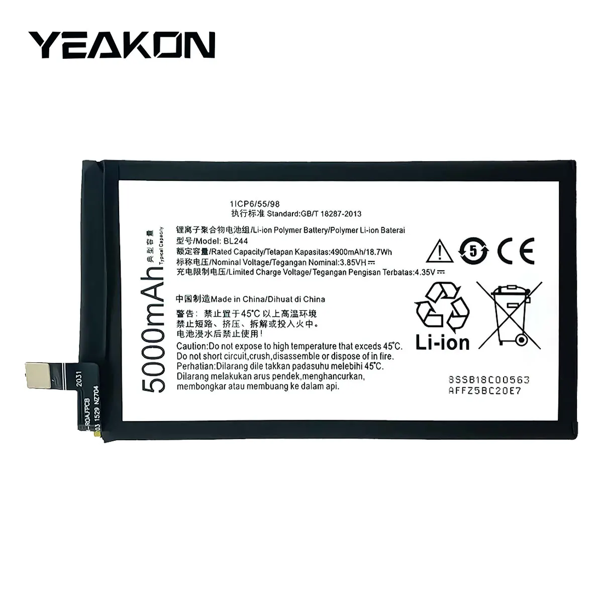 Li-Polymer mobile phone battery BL244 for Lenovo Vibe P1 Turbo & Vibe P1 Pro 3.85V 4900mAh