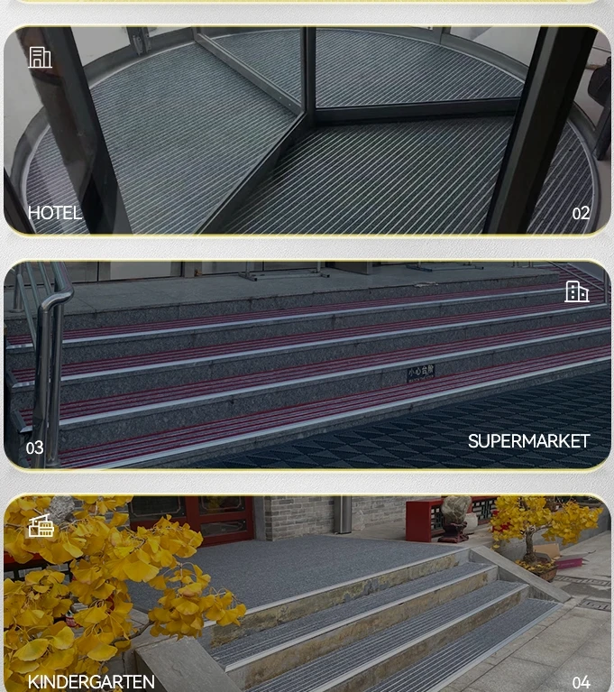 Recessed commercial dirt trap aluminum entrance floor mat with carpet stripes insert