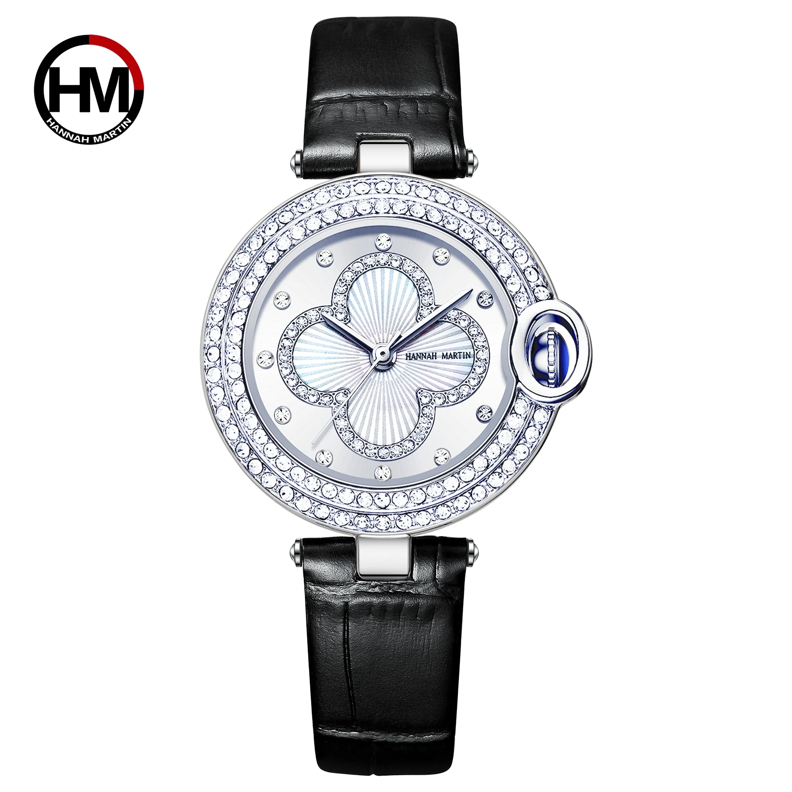 HANNAH MARTIN WATCH FACTORY Custom Logo Japan Quartz Movement Fashion Luxury Genuine Leather Strap Diamond Wrist Watch For Women