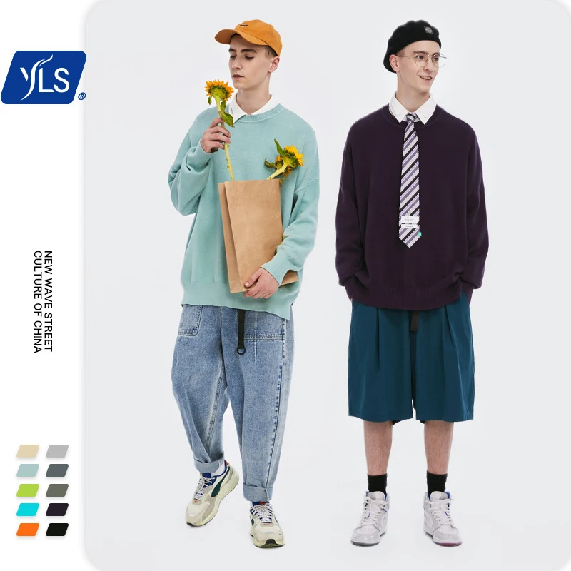 YLS Men Sweater In Multi Color 2020 Warm O-neck Autumn Knitted Sweater For Couple Oversized Hip Hop Sweater Men