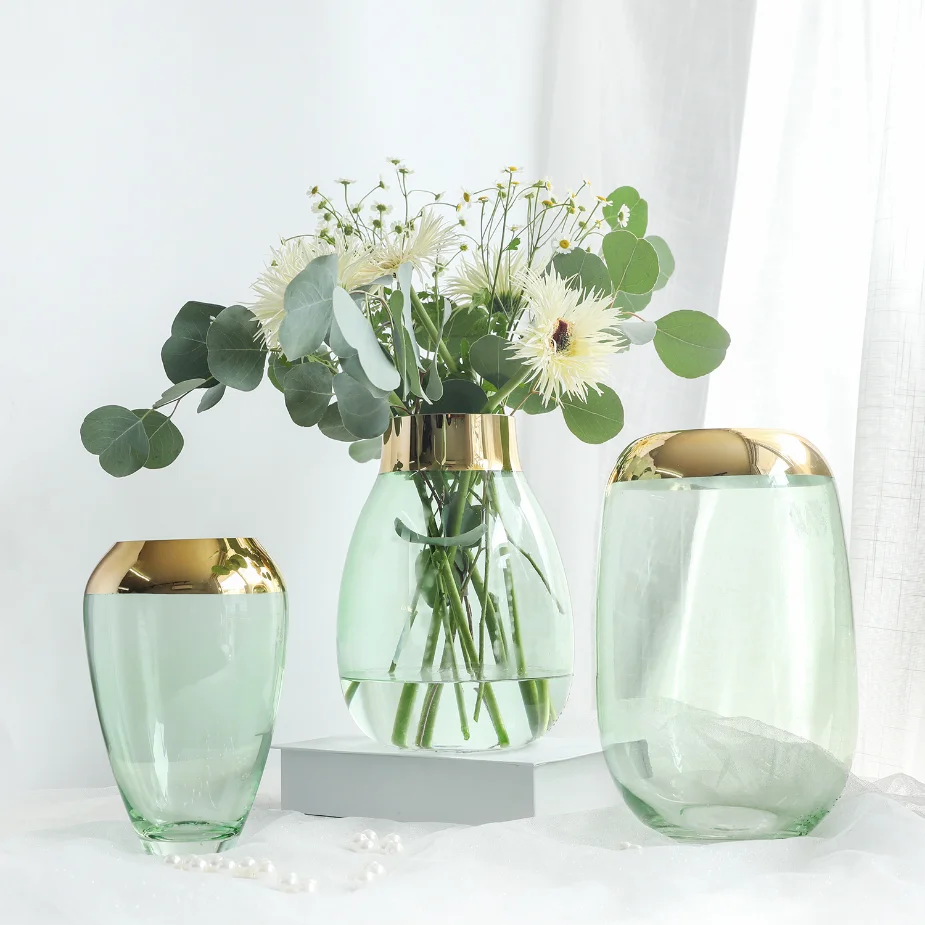 Modern minimalist vases for home decor classic transparent glass flower vase with gold edge light luxury decoration glass vase