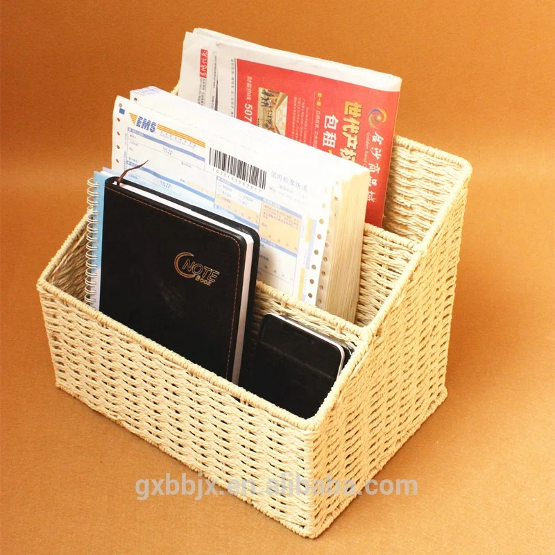 Guangxi Bobai Factory Handwoven Paper Rope Magazine Holder Basket with 3 Layer Office Supply