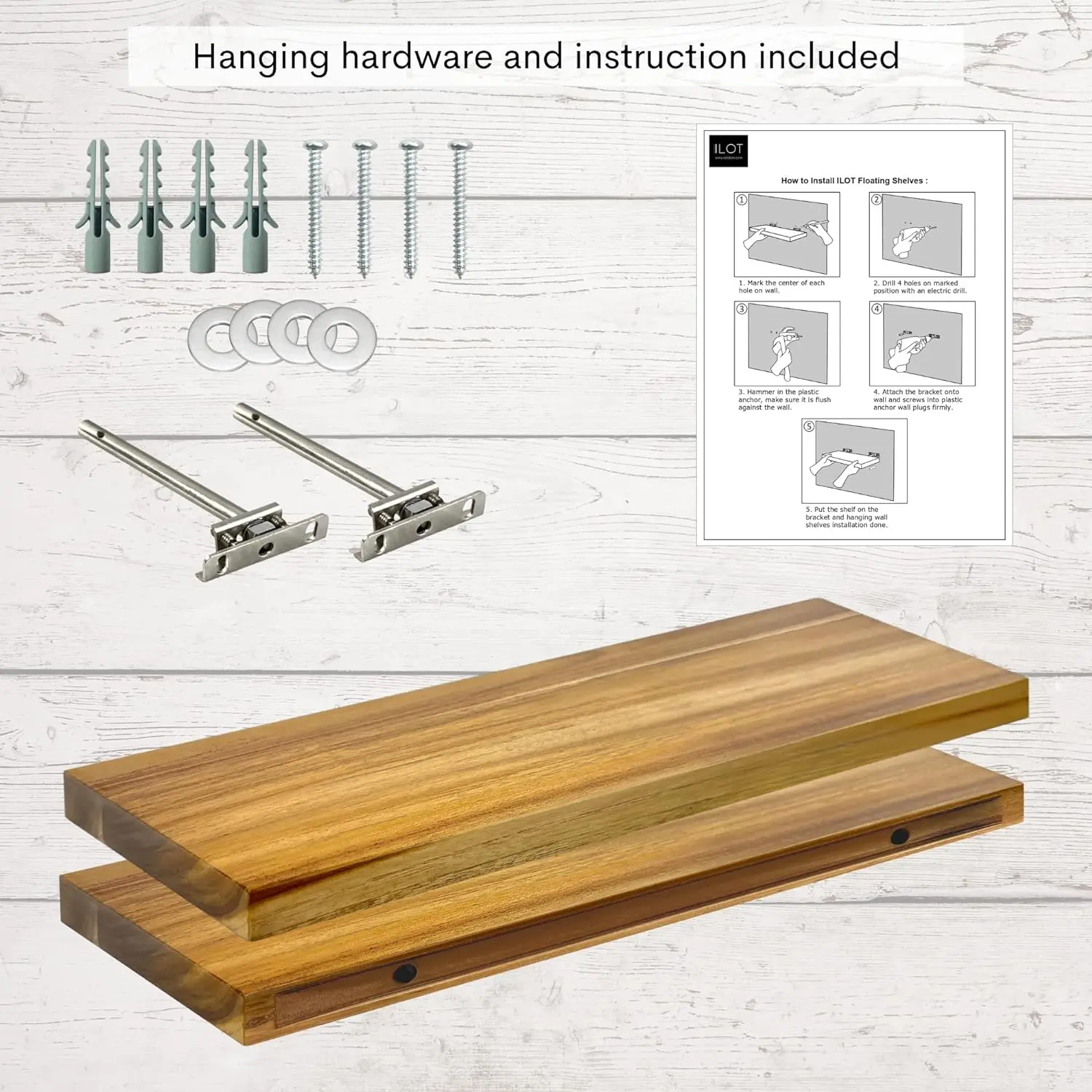 Customized Floating Teak Wood Shelves for Bathroom Bedroom Living Room Kitchen-Folk Art Style Wooden Wall Decorations