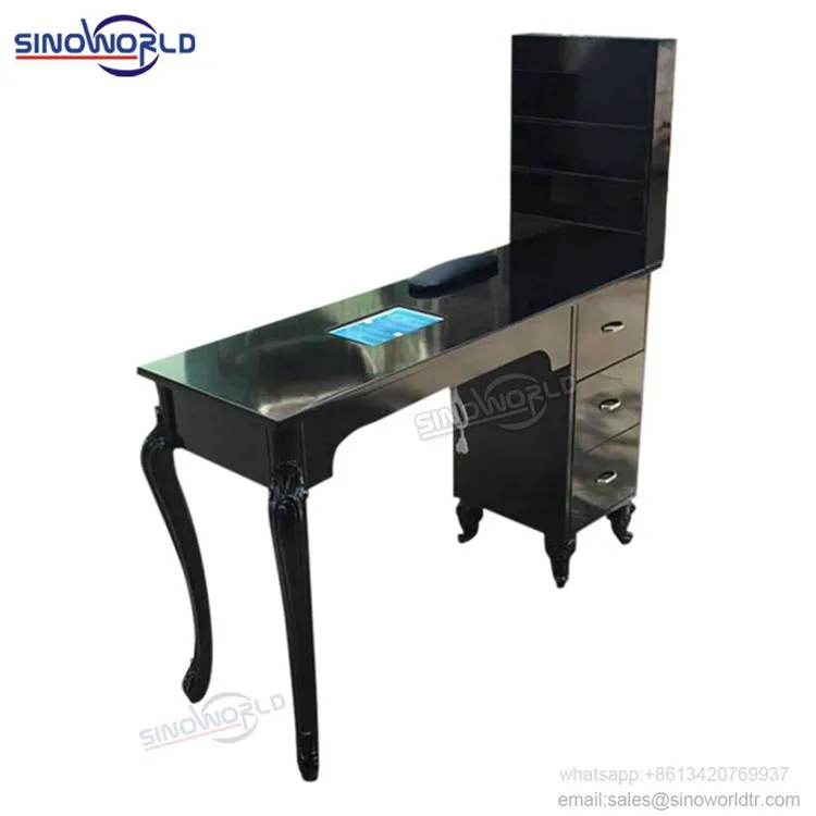 
Wholesale Ultra Luxury Vintage Black Double Modern Station Salon Furniture Nail Table Manicure Table 