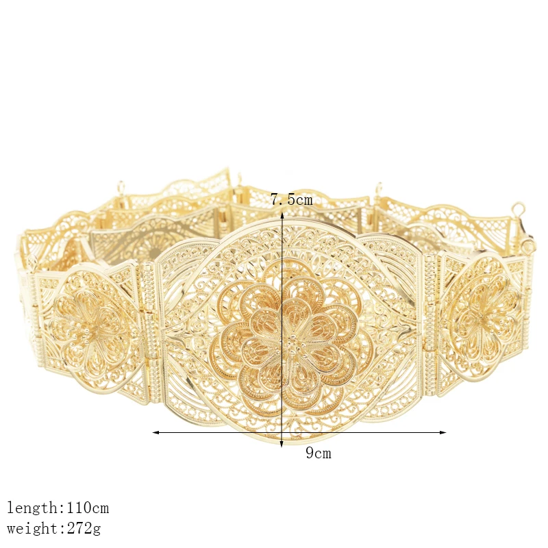 Perfect Flower Shape Design Belt Chic Female Waist Chain Gold Color Abaya