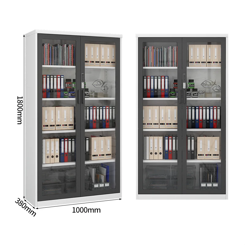 Manufactory 1800*1000*400 Glass Door Metal Shelf Steel Storage Book