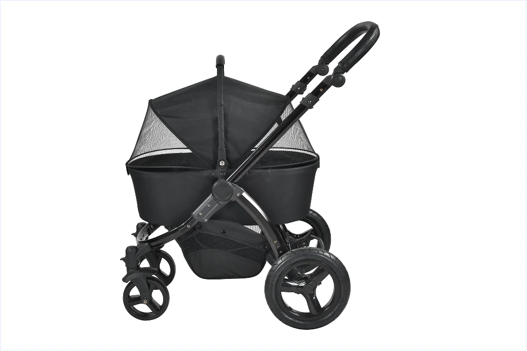 Aluminum Tube Stroller Hot Selling Portable Pet Products Pet Buggy With 4 Wheel In Black Color
