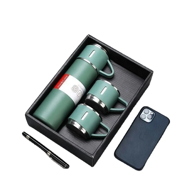 Hot sale 3pcs Outdoor Travel Coffee Tea thermos Vacuum flask stainless steel water bottle gift set with 2 cup