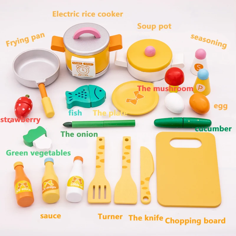 2022 New Design Creative Simulation Deer Style Wooden Play Kitchen Set with Cookware, Interesting Gift for Children