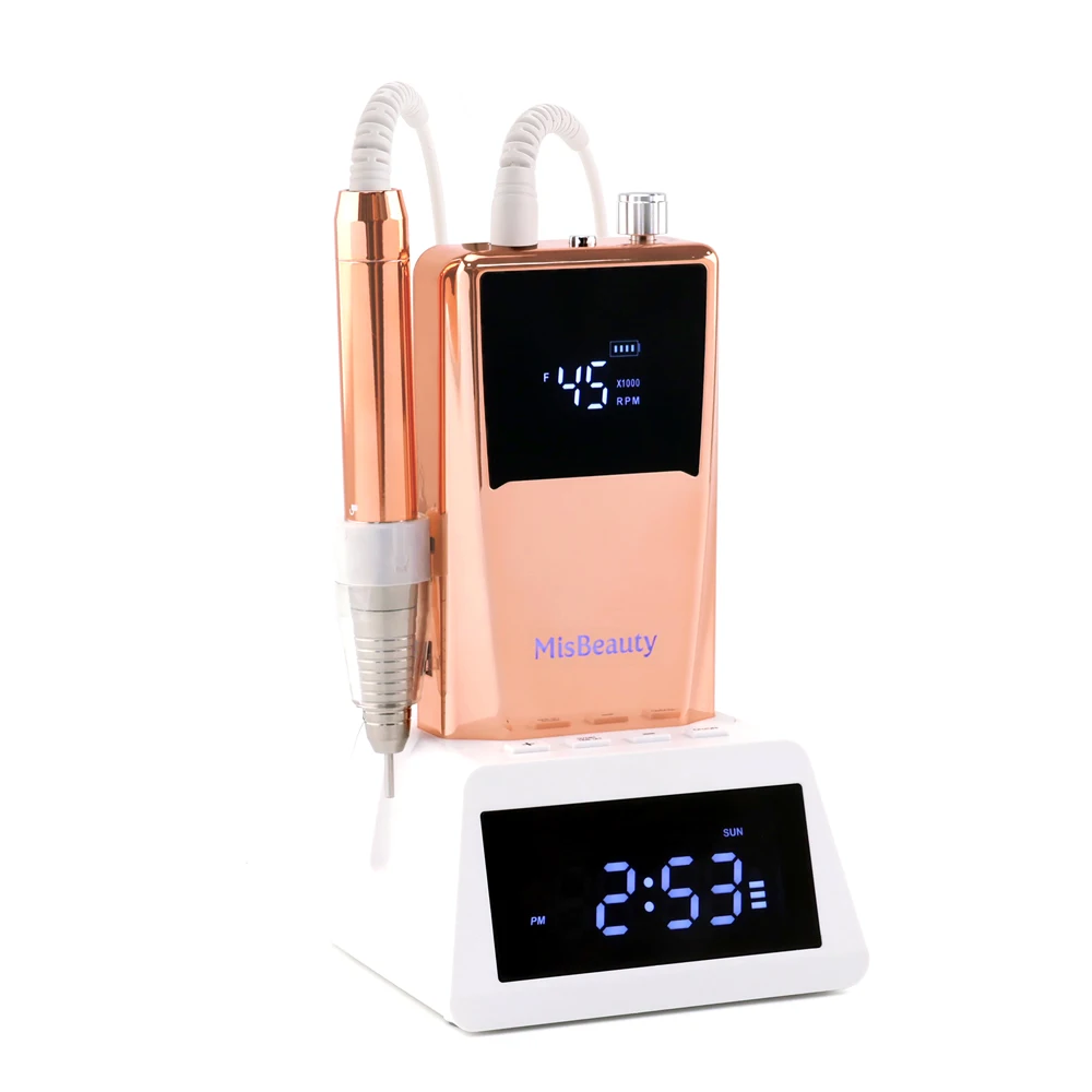 45000rpm portable Strong Brushless Nail Drill Machine Smart professional Power Bank with Clock Rechargeable Power Dock Efile