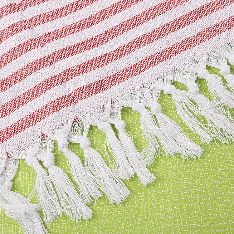 Custom Soft Multi-color Turkish Towel Tassels Woven Cotton Polyester Sand Free Beach Towels